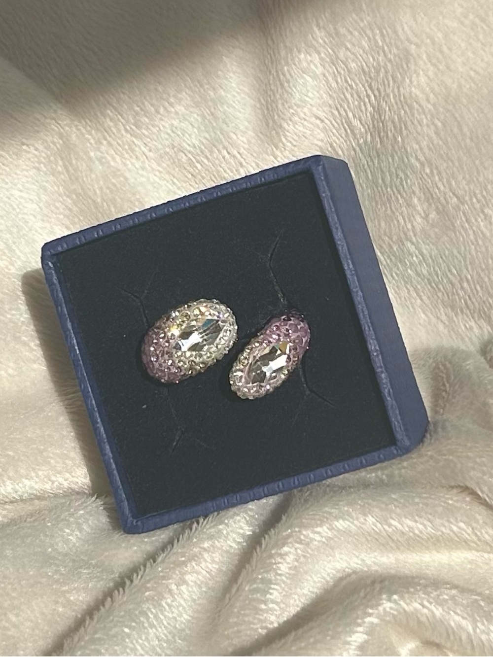 Swarovski Pink and Clear Oval Crystal Ring Pair